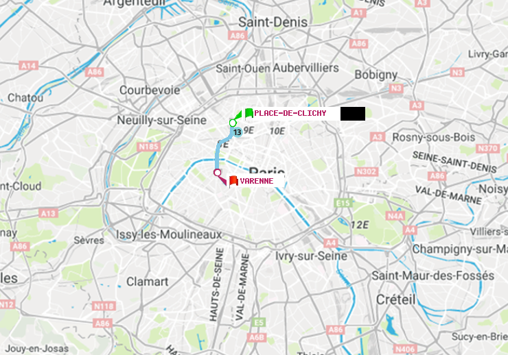 plan itinéraire ratp de Place de Clichy à Varenne