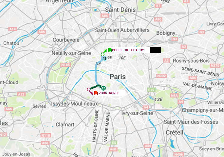 plan itinéraire ratp de Place de Clichy à Vaugirard (Adolphe Chérioux)