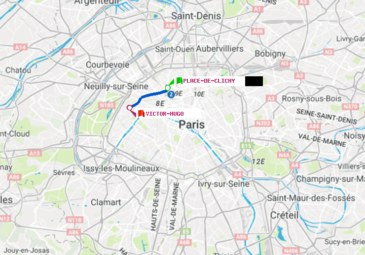 plan itinéraire ratp de Place de Clichy à Victor Hugo