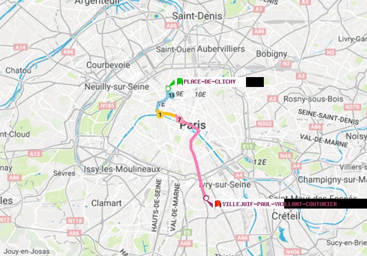 plan itinéraire ratp de Place de Clichy à Villejuif-Paul Vaillant Couturier (Hôpital Paul Brousse)