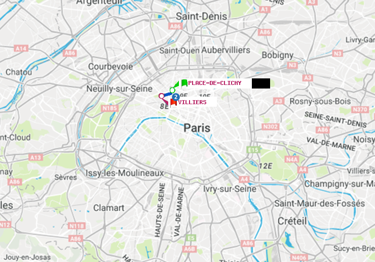 plan itinéraire ratp de Place de Clichy à Villiers