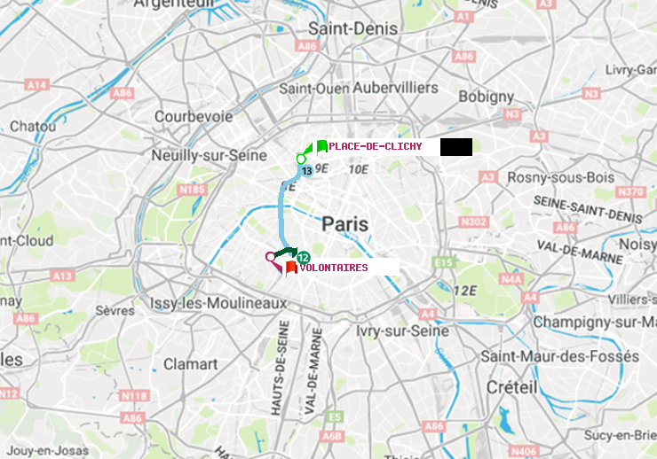 plan itinéraire ratp de Place de Clichy à Volontaires