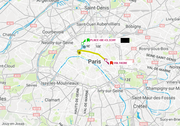 plan itinéraire ratp de Place de Clichy à Voltaire (Léon Blum)
