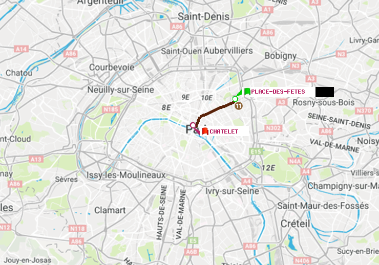 plan itinéraire ratp de Place des Fêtes à Châtelet