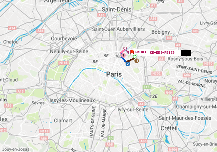 plan itinéraire ratp de Place des Fêtes à Crimée
