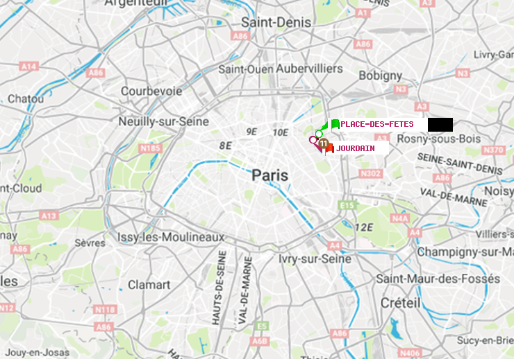 plan itinéraire ratp de Place des Fêtes à Jourdain