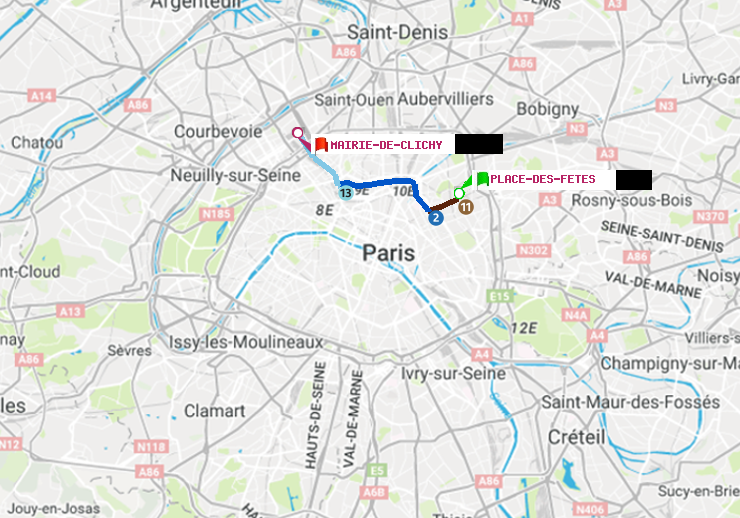 plan itinéraire ratp de Place des Fêtes à Mairie de Clichy