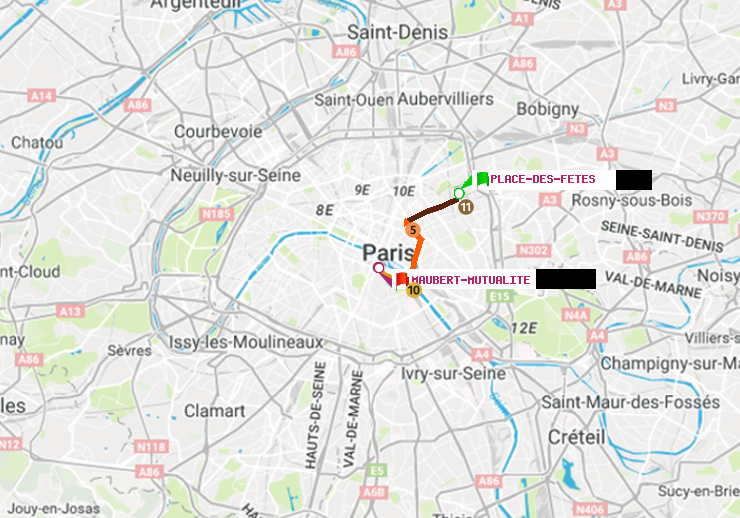 plan itinéraire ratp de Place des Fêtes à Maubert-Mutualité
