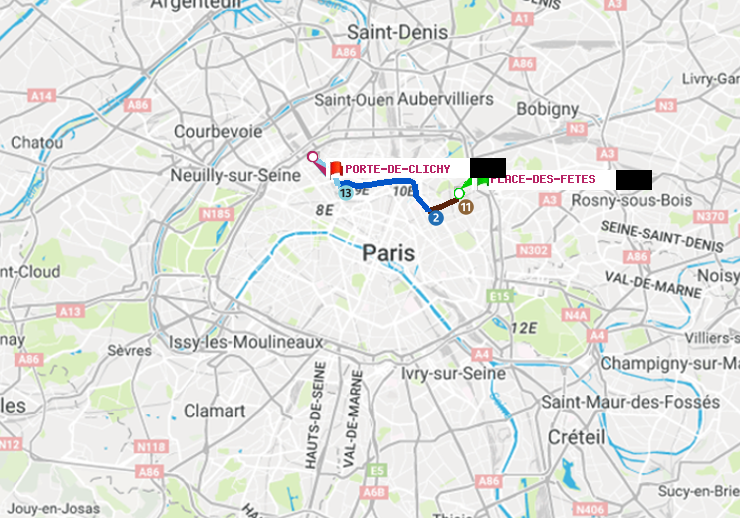 plan itinéraire ratp de Place des Fêtes à Porte de Clichy