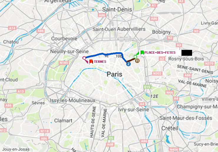 plan itinéraire ratp de Place des Fêtes à Ternes