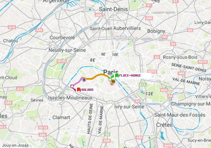 plan itinéraire ratp de Place Monge (Jardin des Plantes) à Balard