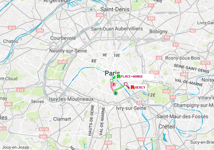 plan itinéraire ratp de Place Monge (Jardin des Plantes) à Bercy