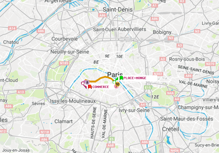 plan itinéraire ratp de Place Monge (Jardin des Plantes) à Commerce