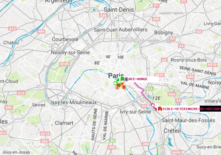 plan itinéraire ratp de Place Monge (Jardin des Plantes) à Ecole Vétérinaire de Maisons-Alfort