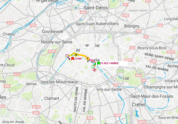 plan itinéraire ratp de Place Monge (Jardin des Plantes) à Iéna