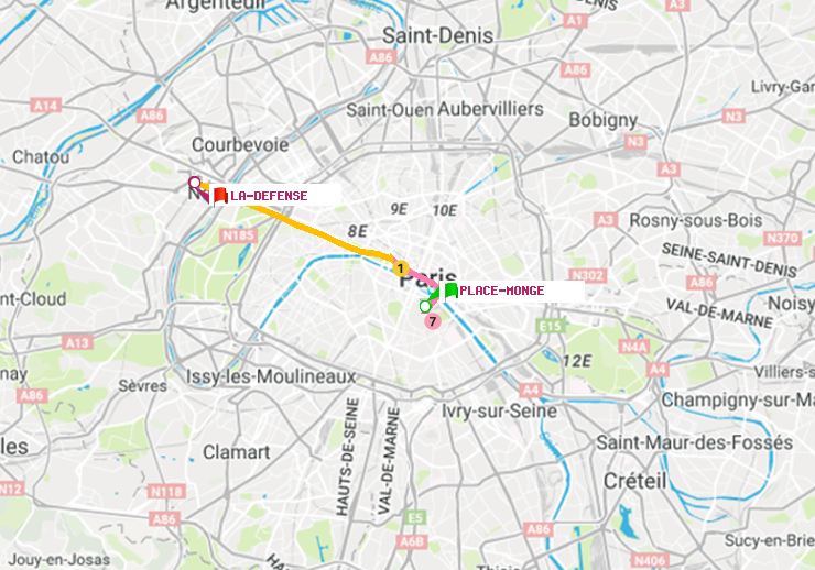 plan itinéraire ratp de Place Monge (Jardin des Plantes) à La Défense (Grande Arche)
