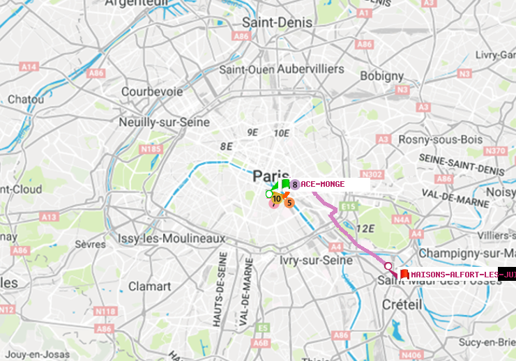 plan itinéraire ratp de Place Monge (Jardin des Plantes) à Maisons-Alfort-Les Juilliottes