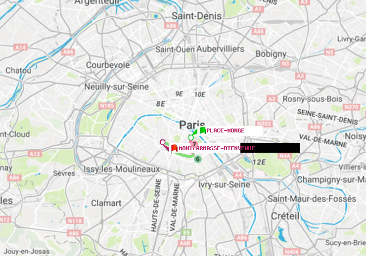 plan itinéraire ratp de Place Monge (Jardin des Plantes) à Montparnasse-Bienvenue
