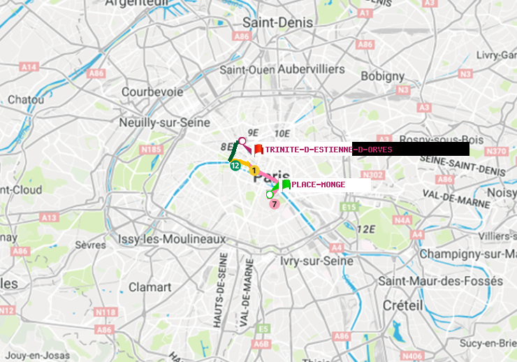 plan itinéraire ratp de Place Monge (Jardin des Plantes) à Trinité-d