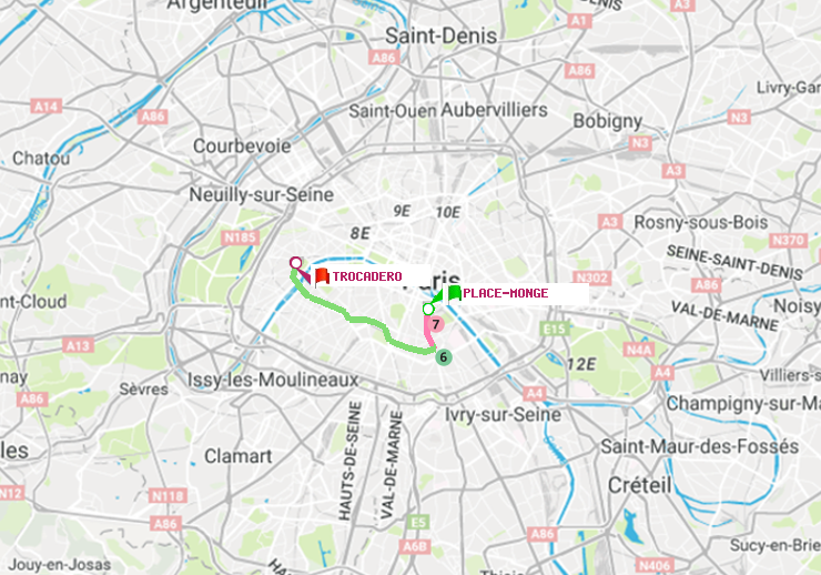 plan itinéraire ratp de Place Monge (Jardin des Plantes) à Trocadéro