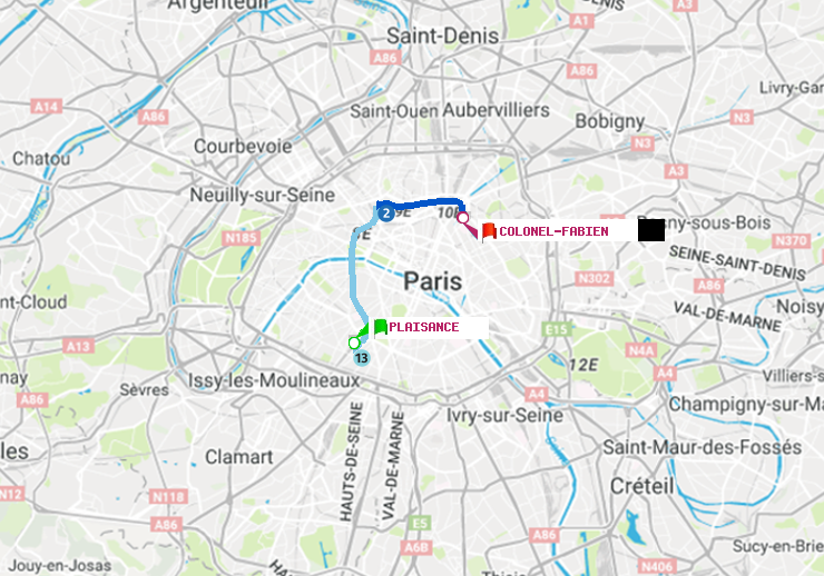 plan itinéraire ratp de Plaisance à Colonel Fabien