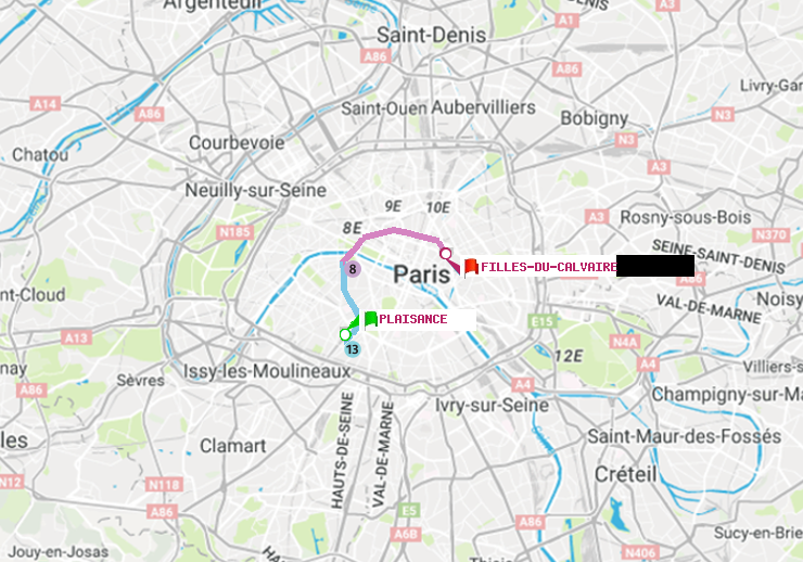 plan itinéraire ratp de Plaisance à Filles du Calvaire