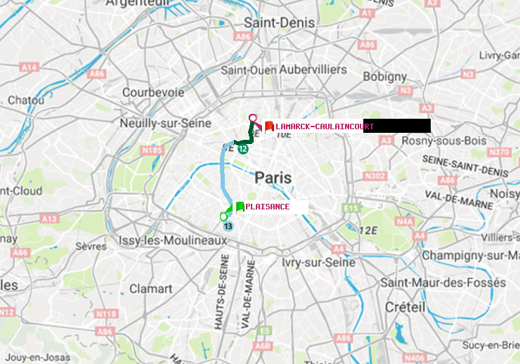 plan itinéraire ratp de Plaisance à Lamarck-Caulaincourt