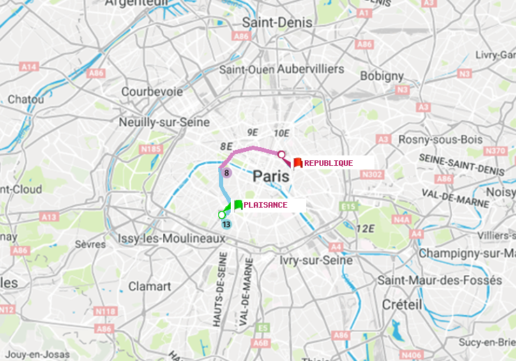 plan itinéraire ratp de Plaisance à République