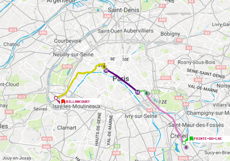 plan itinéraire ratp de Pointe du Lac à Billancourt