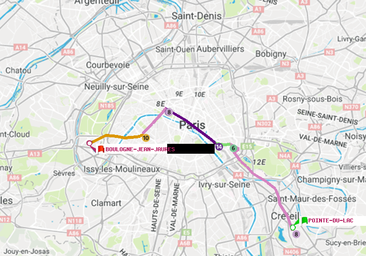 plan itinéraire ratp de Pointe du Lac à Boulogne-Jean-Jaurès