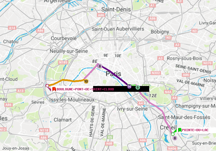 plan itinéraire ratp de Pointe du Lac à Boulogne Pont de Saint-Cloud