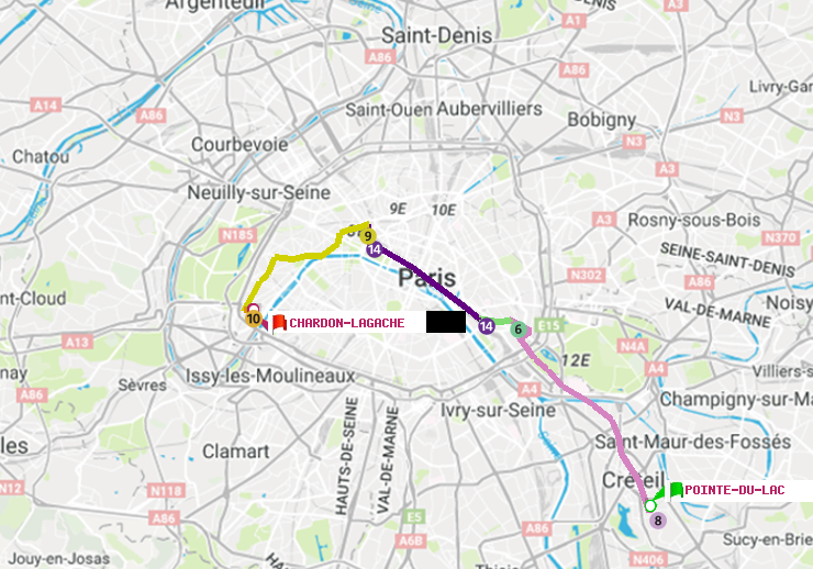 plan itinéraire ratp de Pointe du Lac à Chardon-Lagache