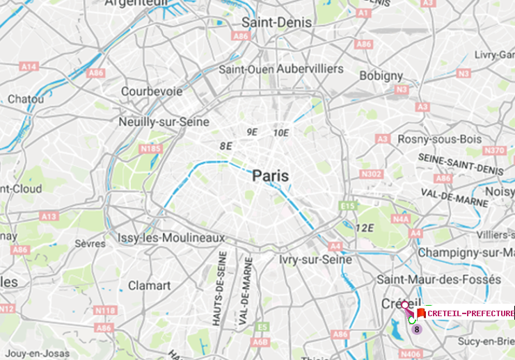 plan itinéraire ratp de Pointe du Lac à Créteil-Préfecture (Hôtel de Ville)
