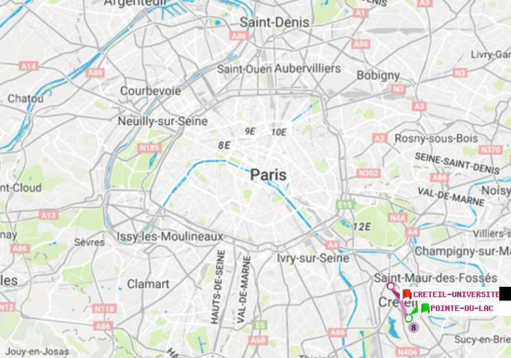 plan itinéraire ratp de Pointe du Lac à Créteil-Université