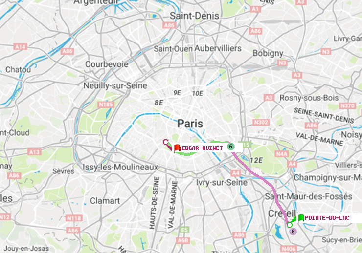 plan itinéraire ratp de Pointe du Lac à Edgar-Quinet