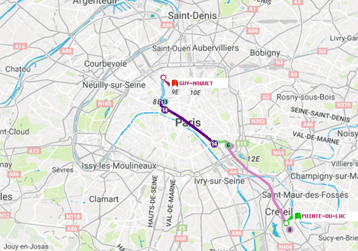 plan itinéraire ratp de Pointe du Lac à Guy-Môquet