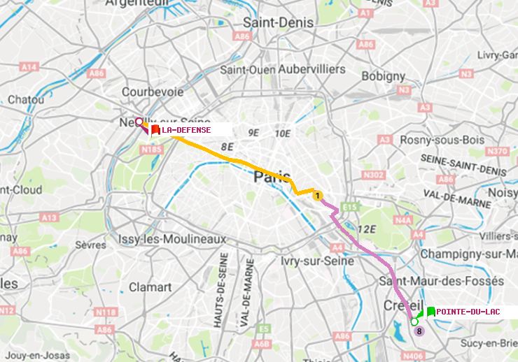 plan itinéraire ratp de Pointe du Lac à La Défense (Grande Arche)