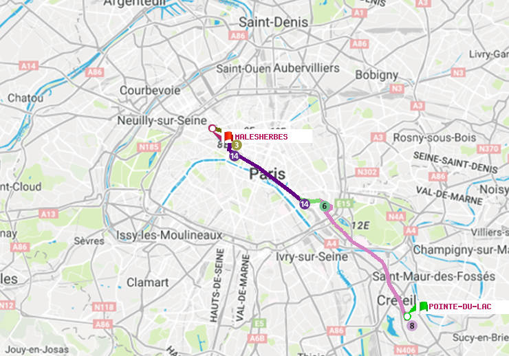 plan itinéraire ratp de Pointe du Lac à Malesherbes