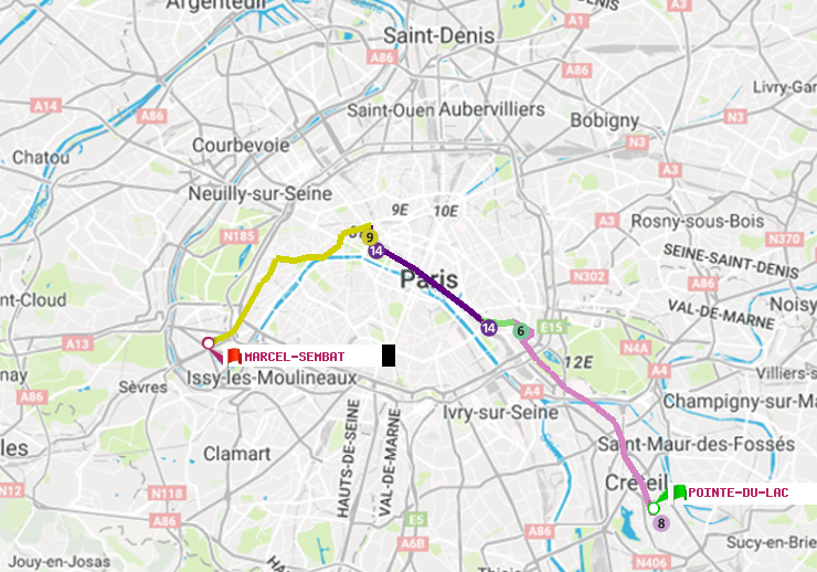 plan itinéraire ratp de Pointe du Lac à Marcel Sembat