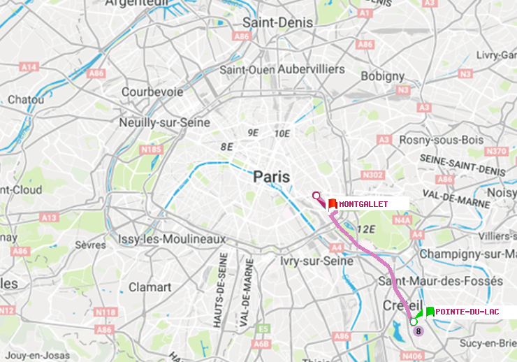 plan itinéraire ratp de Pointe du Lac à Montgallet