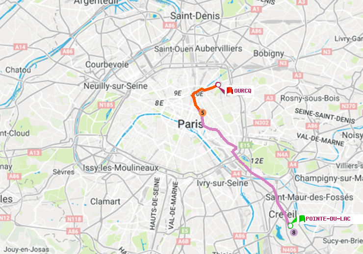 plan itinéraire ratp de Pointe du Lac à Ourcq