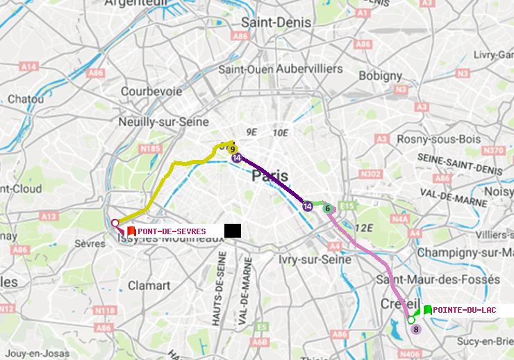 plan itinéraire ratp de Pointe du Lac à Pont de Sèvres