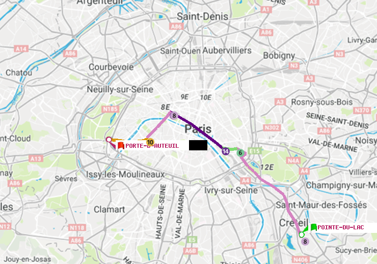 plan itinéraire ratp de Pointe du Lac à Porte d