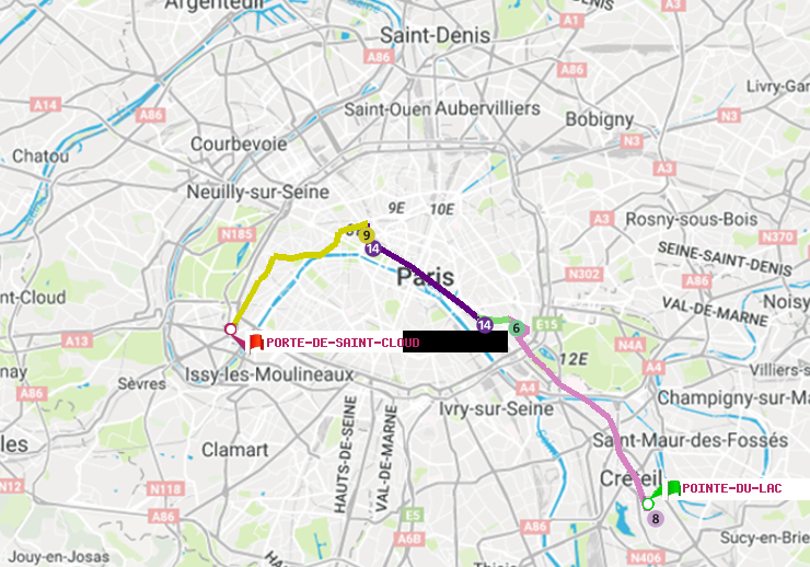 plan itinéraire ratp de Pointe du Lac à Porte de Saint-Cloud