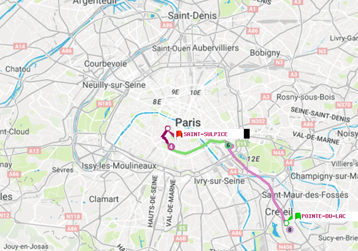 plan itinéraire ratp de Pointe du Lac à Saint-Sulpice