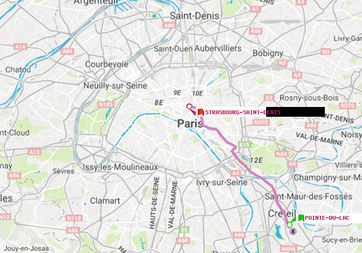 plan itinéraire ratp de Pointe du Lac à Strasbourg-Saint-Denis