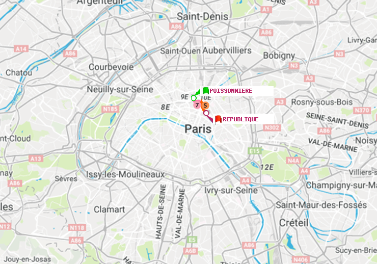plan itinéraire ratp de Poissonnière à République
