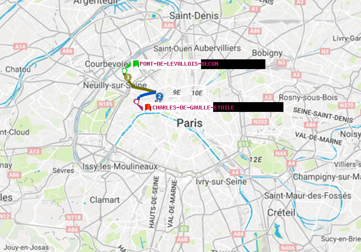 plan itinéraire ratp de Pont de Levallois-Bécon à Charles de Gaulle-Etoile