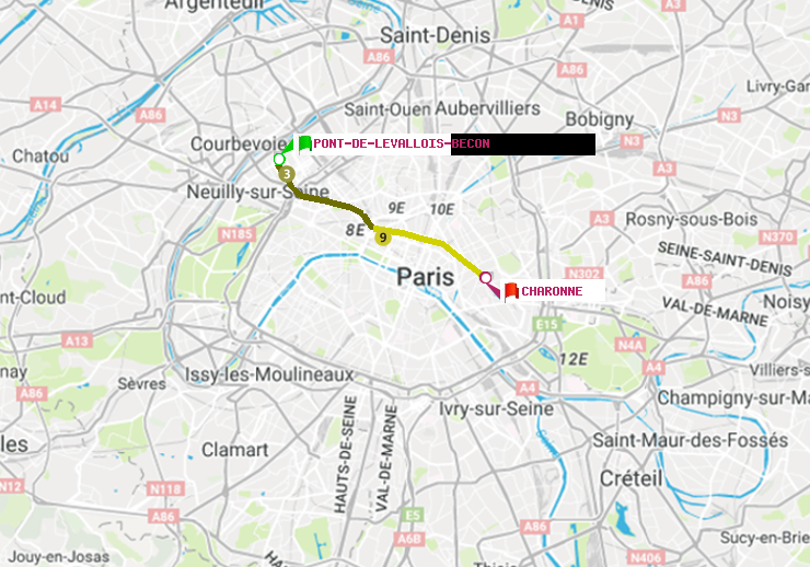 plan itinéraire ratp de Pont de Levallois-Bécon à Charonne
