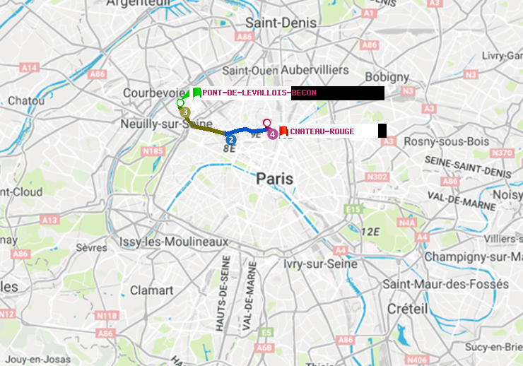 plan itinéraire ratp de Pont de Levallois-Bécon à Château Rouge